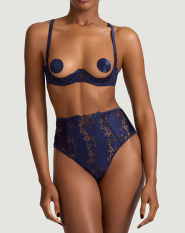 Arella Quarter Cup Bra & Open Knicker Indigo Set