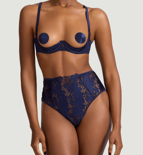 Arella Quarter Cup Bra & Open Knicker Indigo Set