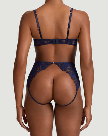 Arella Quarter Cup Bra & Open Knicker Indigo Set