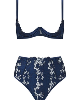 Arella Quarter Cup Bra & Open Knicker Indigo Set