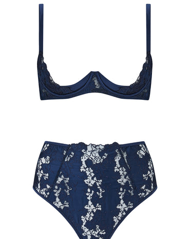 Arella Quarter Cup Bra & Open Knicker Indigo Set