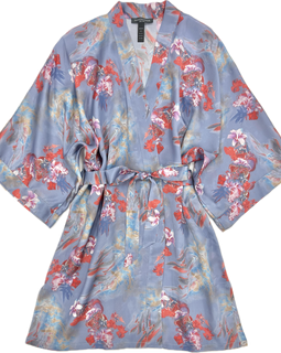 Silk Short Kimono Feather Flowers