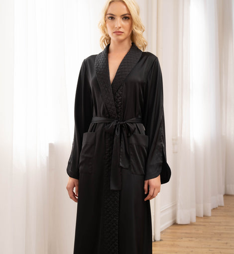 Hollywood Quilted Shawl Collar Robe - Black