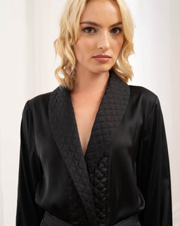 Hollywood Quilted Shawl Collar Robe - Black