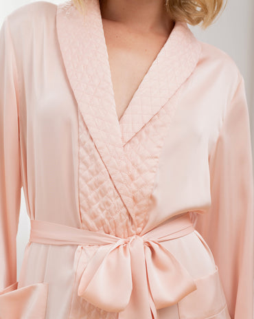 Hollywood Quilted Shawl Collar Robe - Cherry Blossom