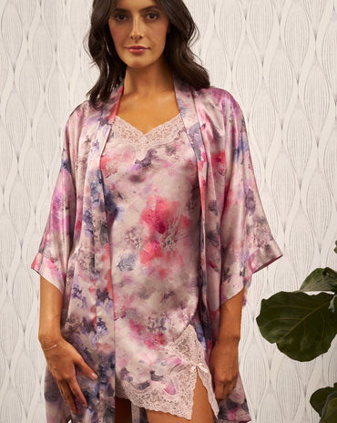 Silk Short Kimono Flower Clouds