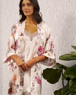 Silk Short Kimono Summer Blossoms