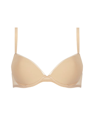 Underwired Bra in beige Lycra with embroidered tulle
