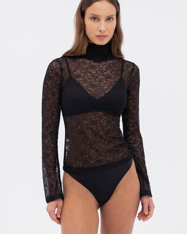 Marie Mock Neck Long Sleeve Top Black