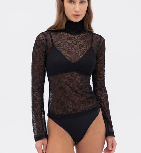 Marie Mock Neck Long Sleeve Top Black