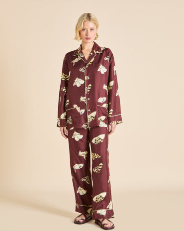 Yves Ettore Brown Moth Pyjamas in Silk Twill