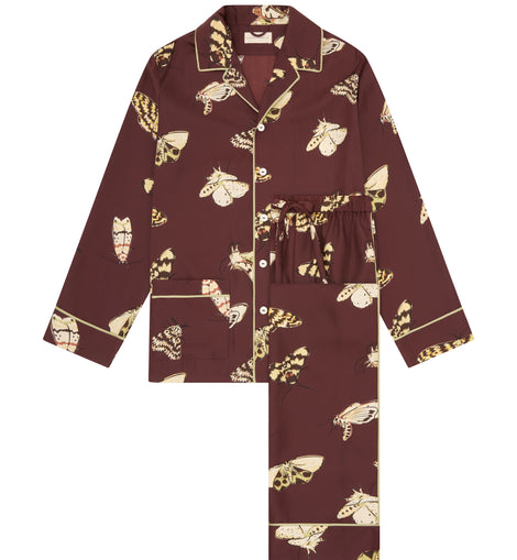 Yves Ettore Brown Moth Pyjamas in Silk Twill